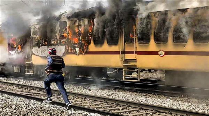 Railway Protest - Train burning